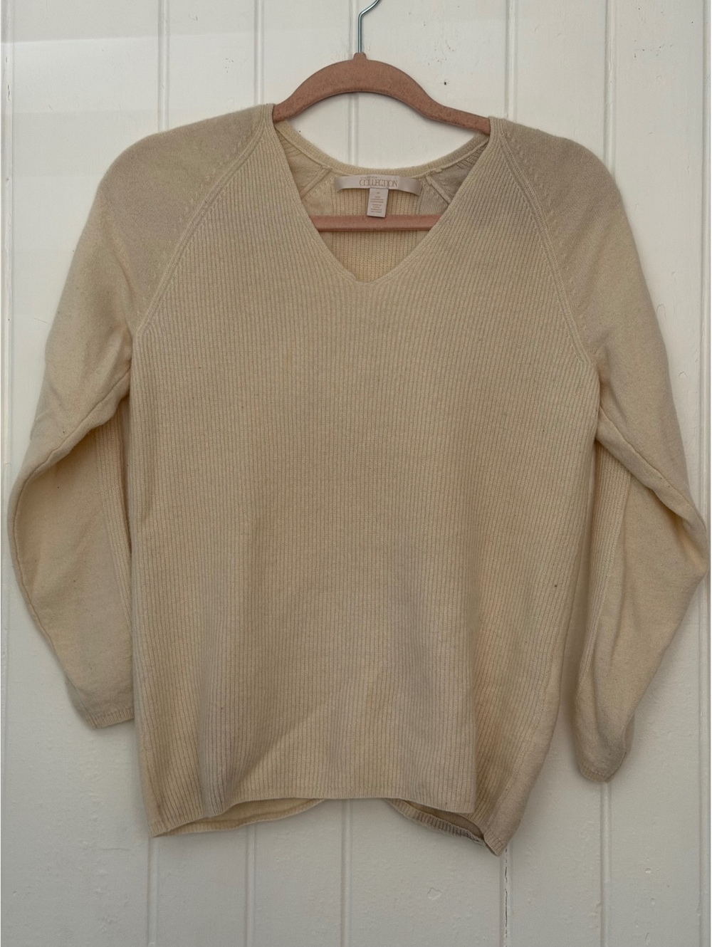 Nordstrom Collection Women's 100% Cashmere V-Neck Sweater Medium Beige